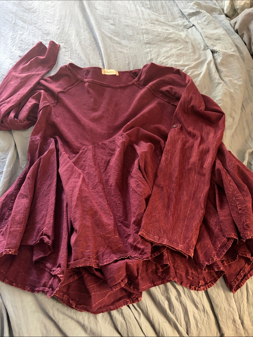 Altar'd State Wine Peplum Long-Sleeve Tunic